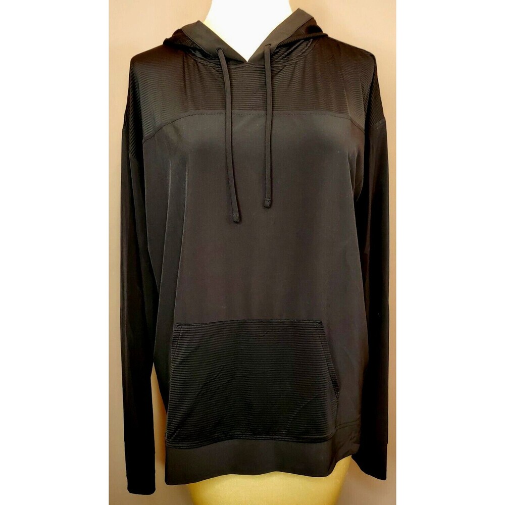 VS Victoria Sport Hoodie Pullover Top Size M Black Drawstring Long Sleeve Pocket